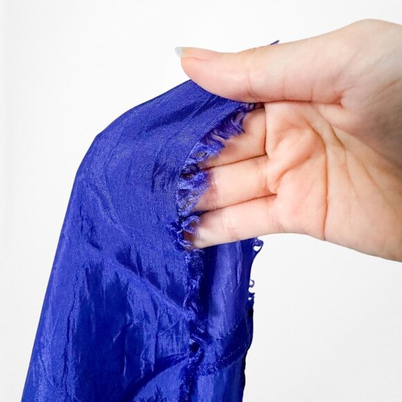 Vintage Blue Black Mesh Velvet Beaded Flared Maxi Prom Dress Size M - Picture 12 of 13